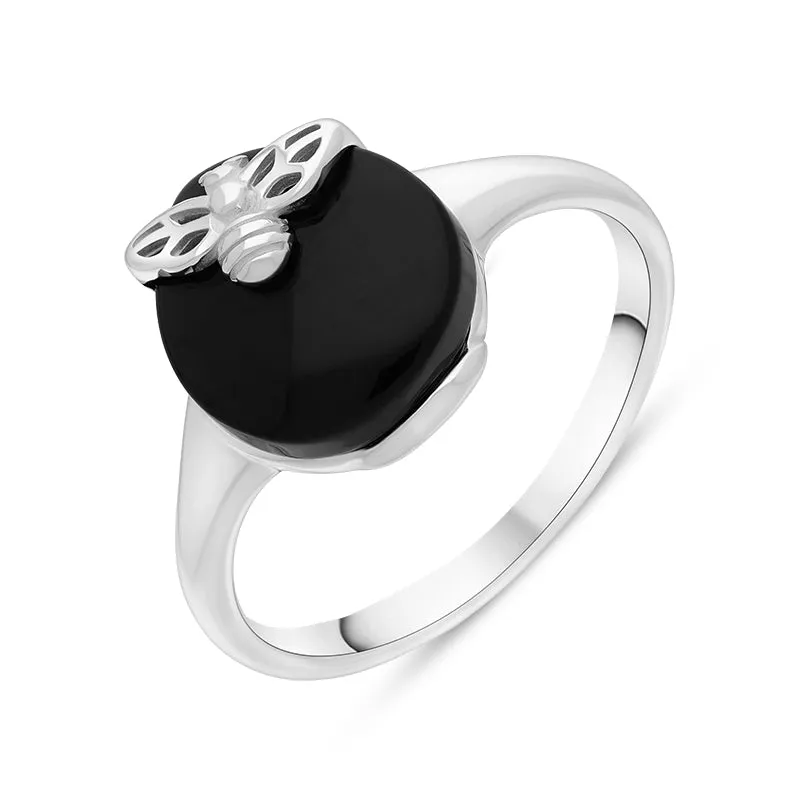 Sterling Silver Whitby Jet Small Bee Ring