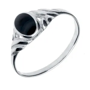Sterling Silver Whitby Jet Small Carved Scroll Ring