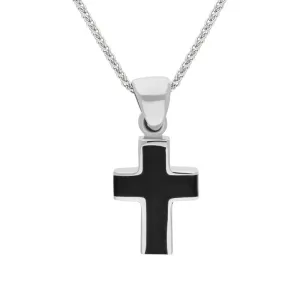 Sterling Silver Whitby Jet Small Channel Set Cross Necklace D
