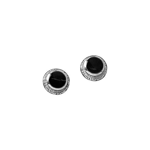 Sterling Silver Whitby Jet Small Circle Rope Edge Stud Earrings
