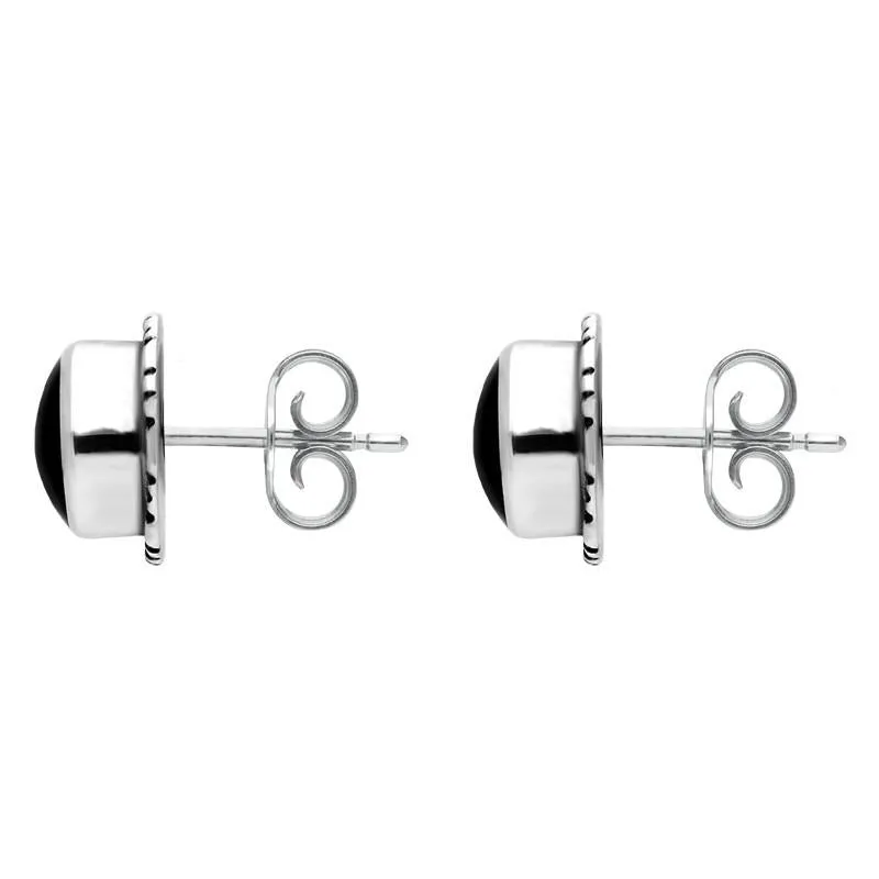 Sterling Silver Whitby Jet Small Circle Rope Edge Stud Earrings