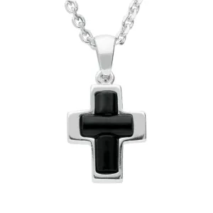 Sterling Silver Whitby Jet Small Cross Necklace
