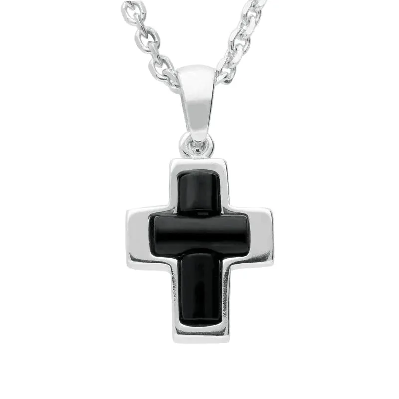 Sterling Silver Whitby Jet Small Cross Necklace