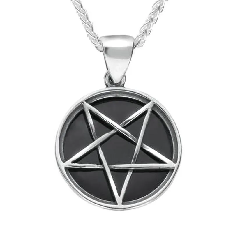 Sterling Silver Whitby Jet Small Inverse Pentagram Necklace