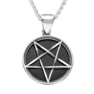 Sterling Silver Whitby Jet Small Inverse Pentagram Necklace