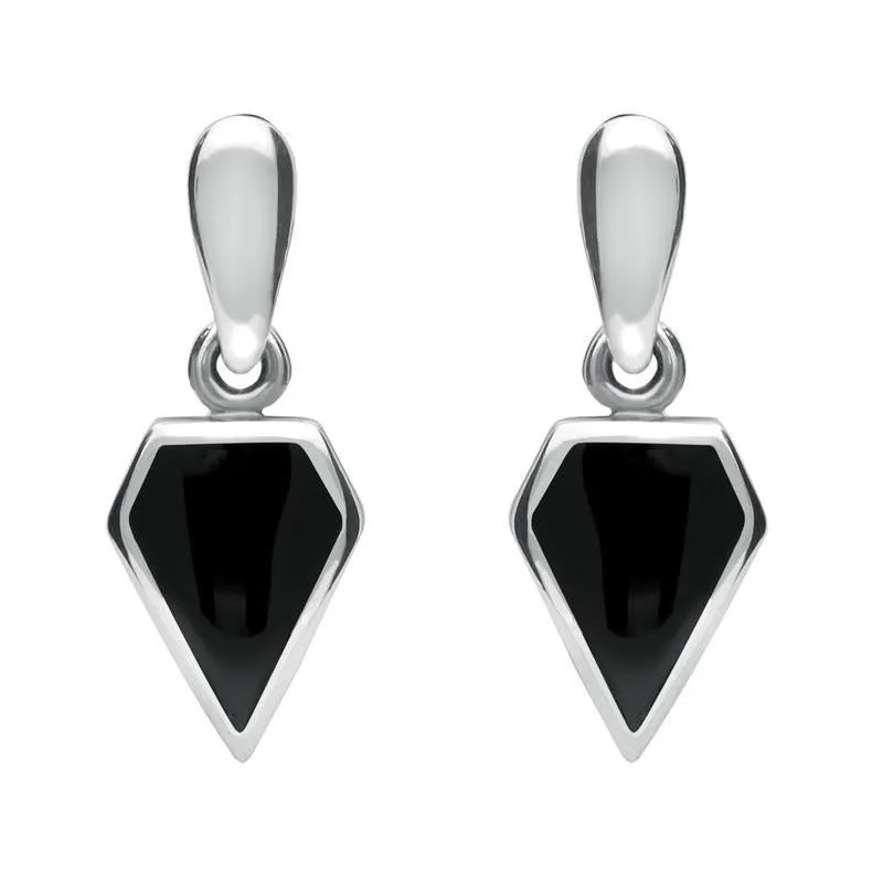 Sterling Silver Whitby Jet Small Kite Drop Earrings