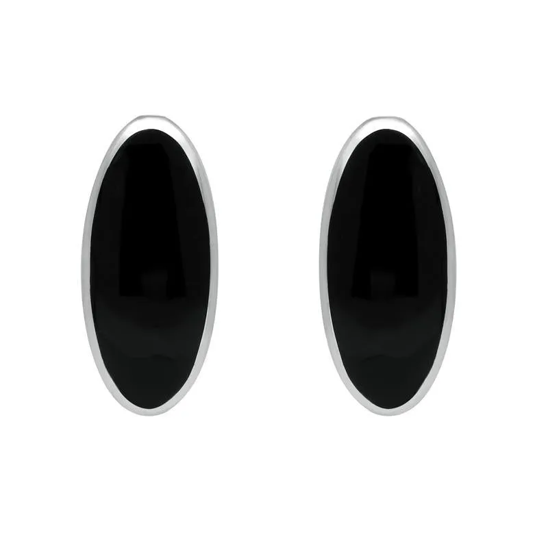 Sterling Silver Whitby Jet Small Long Oval Stud Earrings