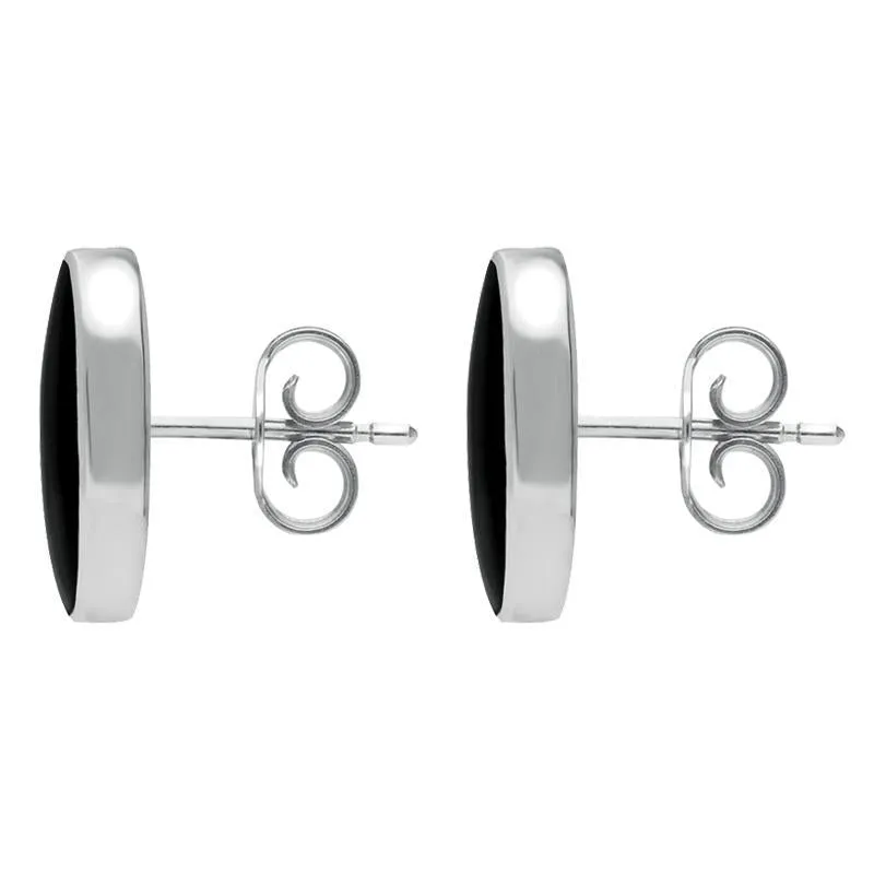 Sterling Silver Whitby Jet Small Long Oval Stud Earrings