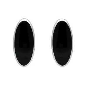 Sterling Silver Whitby Jet Small Long Oval Stud Earrings