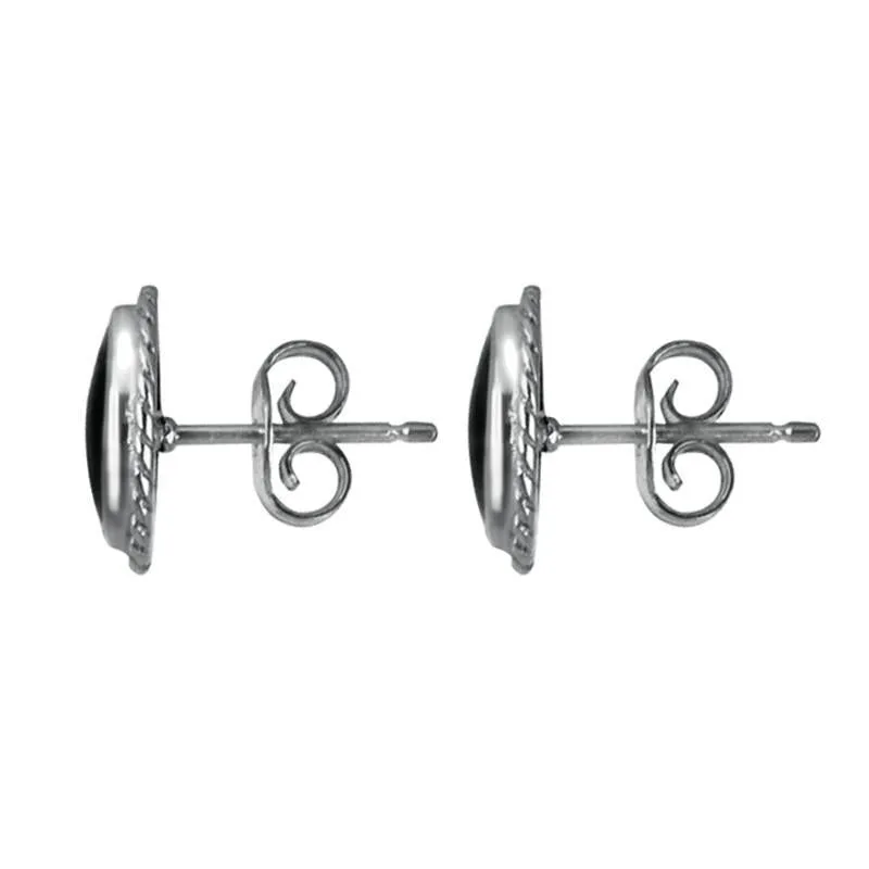 Sterling Silver Whitby Jet Small Oval Rope Edge Stud Earrings