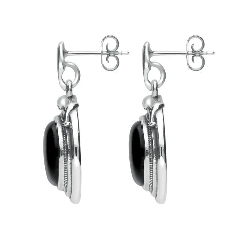 Sterling Silver Whitby Jet Small Round Snake Edge Drop Earrings