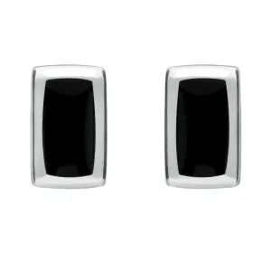 Sterling Silver Whitby Jet Small Rounded Oblong Stud Earrings