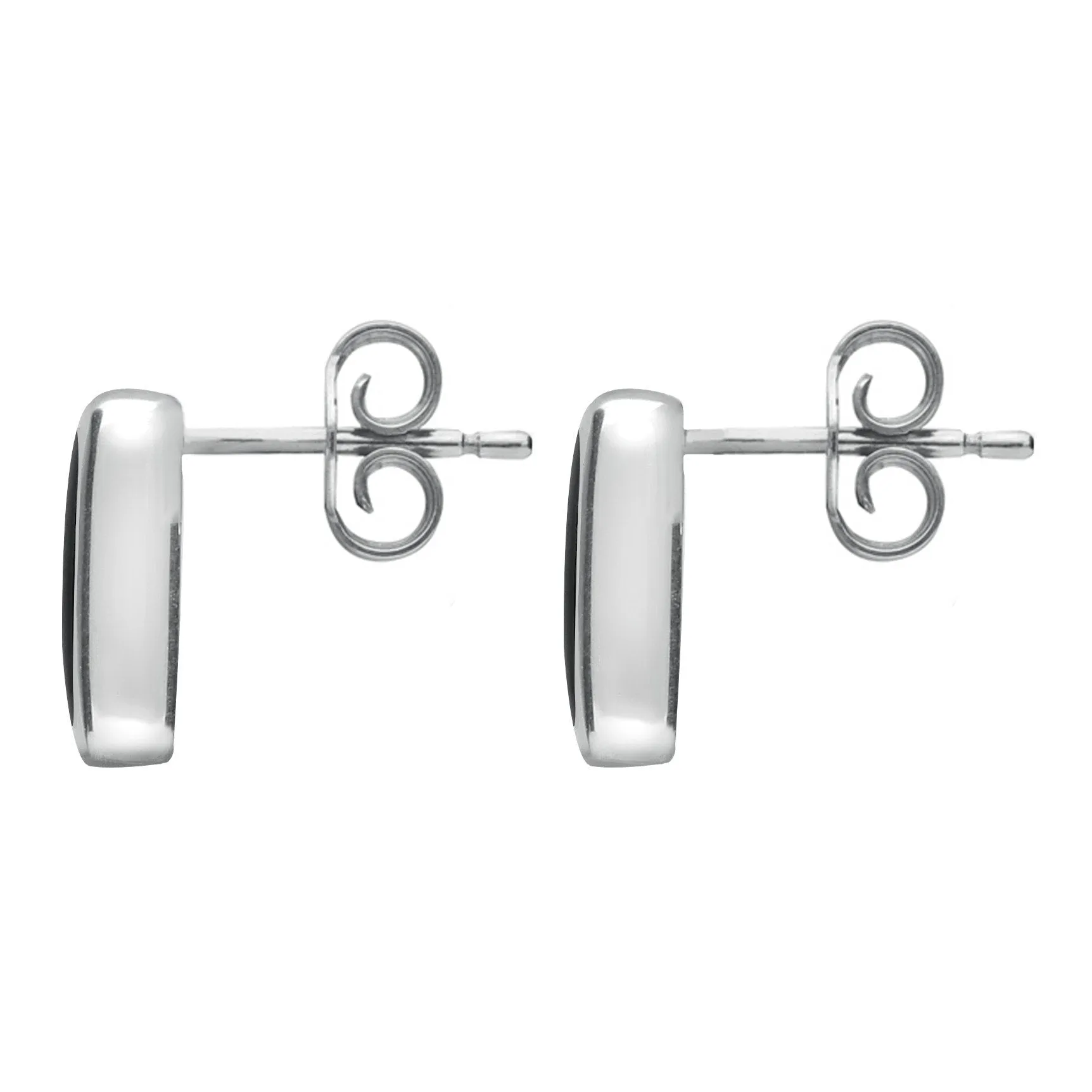 Sterling Silver Whitby Jet Small Rounded Oblong Stud Earrings