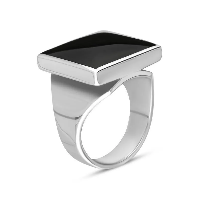 Sterling Silver Whitby Jet Small Square Ring