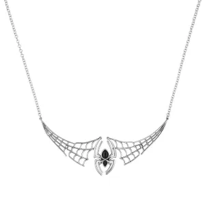 Sterling Silver Whitby Jet Spider Extended Web Necklace
