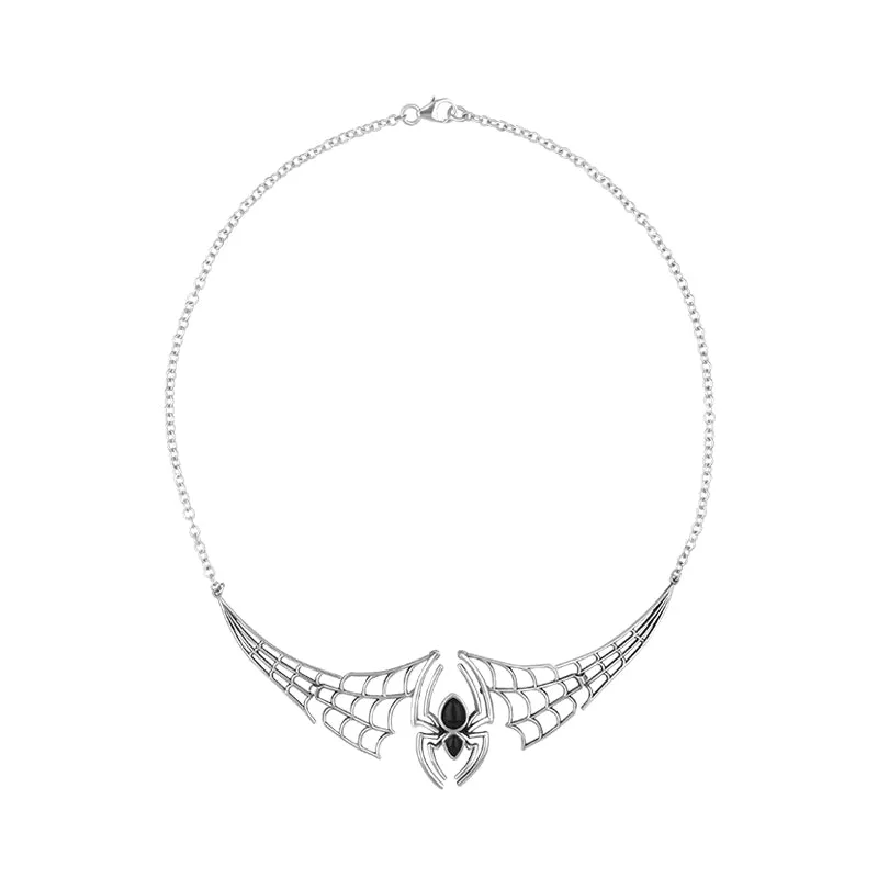 Sterling Silver Whitby Jet Spider Extended Web Necklace