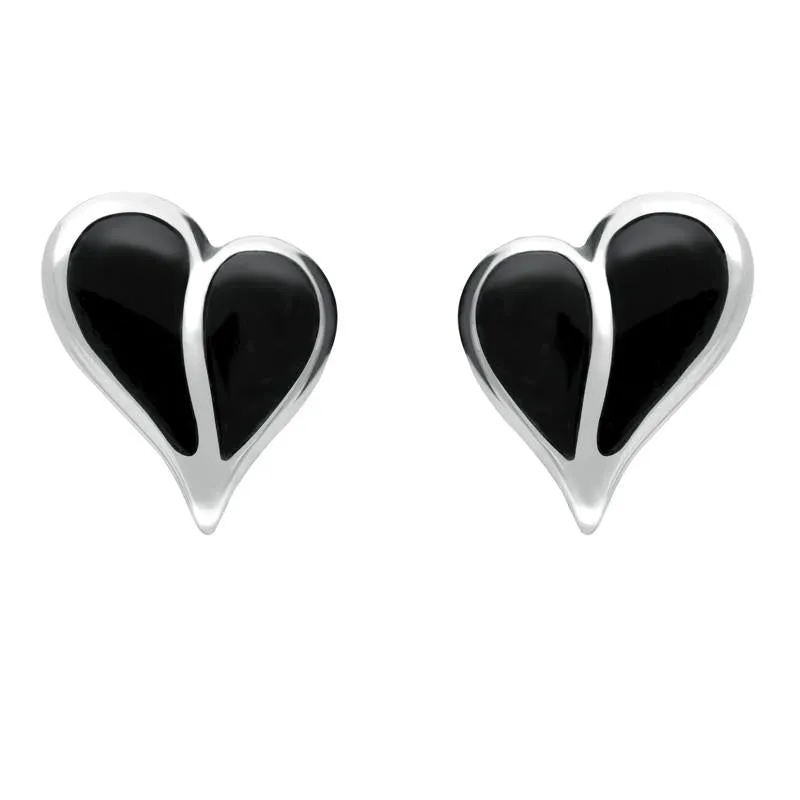 Sterling Silver Whitby Jet Split Heart Stud Earrings