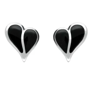 Sterling Silver Whitby Jet Split Heart Stud Earrings