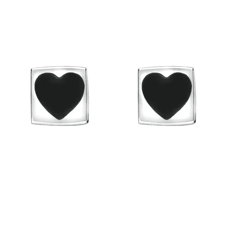 Sterling Silver Whitby Jet Square Heart Stud Earrings