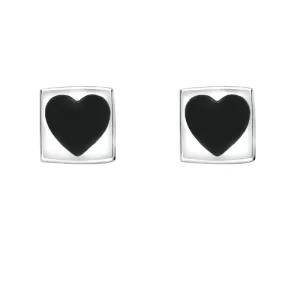 Sterling Silver Whitby Jet Square Heart Stud Earrings