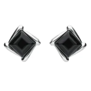 Sterling Silver Whitby Jet Square Wave Stud Earrings