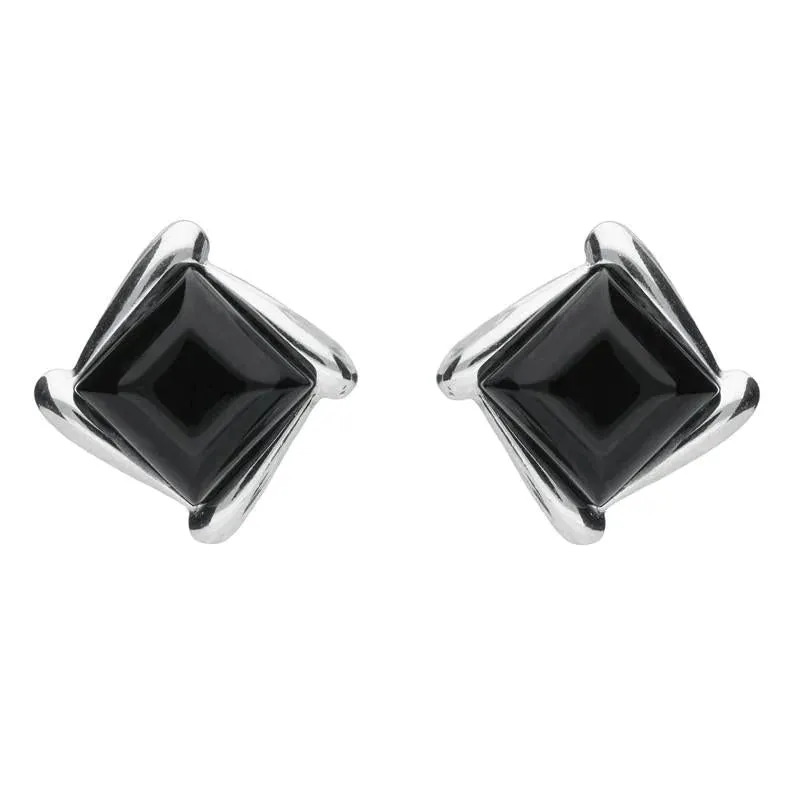 Sterling Silver Whitby Jet Square Wave Stud Earrings
