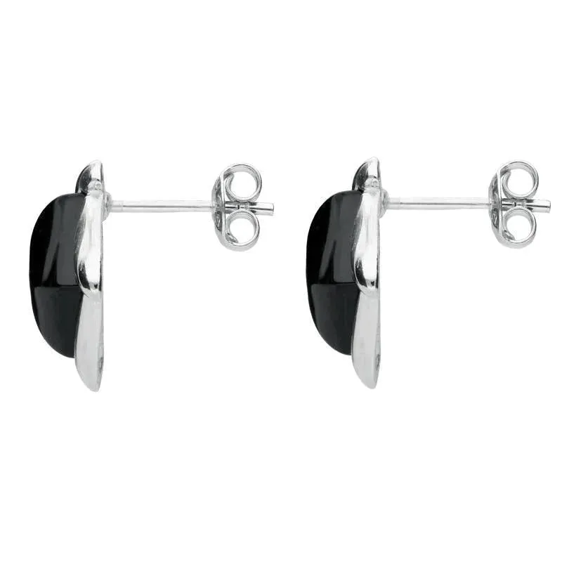 Sterling Silver Whitby Jet Square Wave Stud Earrings