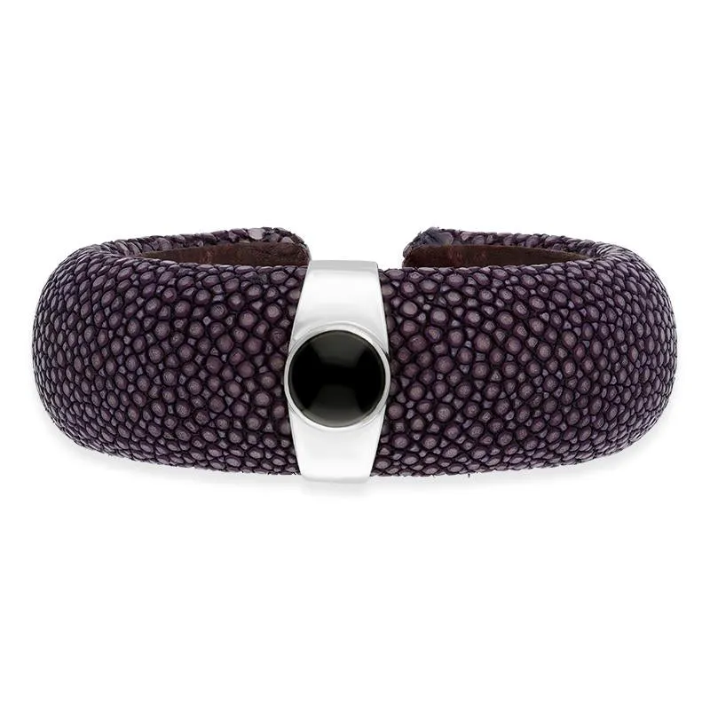 Sterling Silver Whitby Jet Stingray Unique Purple Bangle