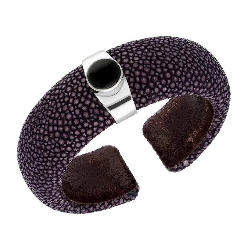 Sterling Silver Whitby Jet Stingray Unique Purple Bangle