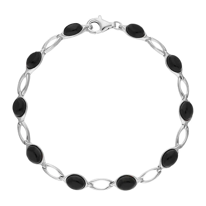Sterling Silver Whitby Jet Ten Stone Oval Bracelet