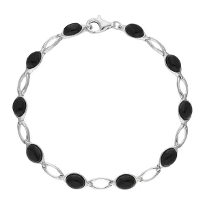 Sterling Silver Whitby Jet Ten Stone Oval Bracelet