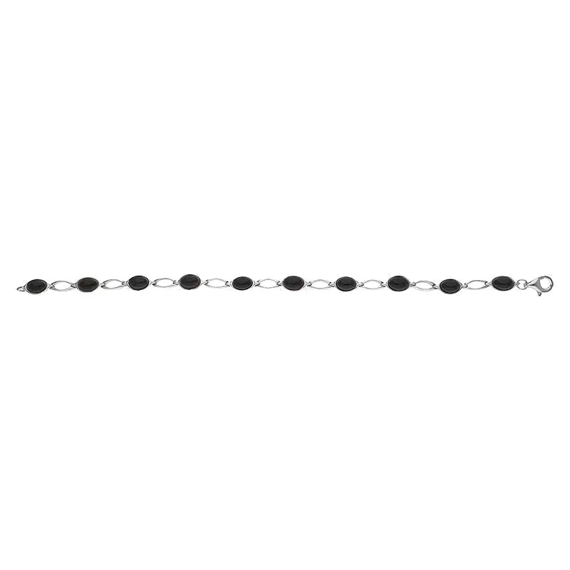 Sterling Silver Whitby Jet Ten Stone Oval Bracelet