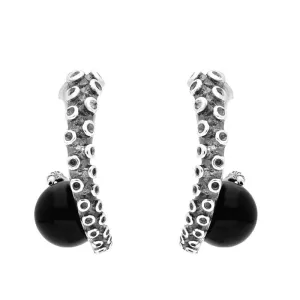 Sterling Silver Whitby Jet Tentacle Hoop Earrings