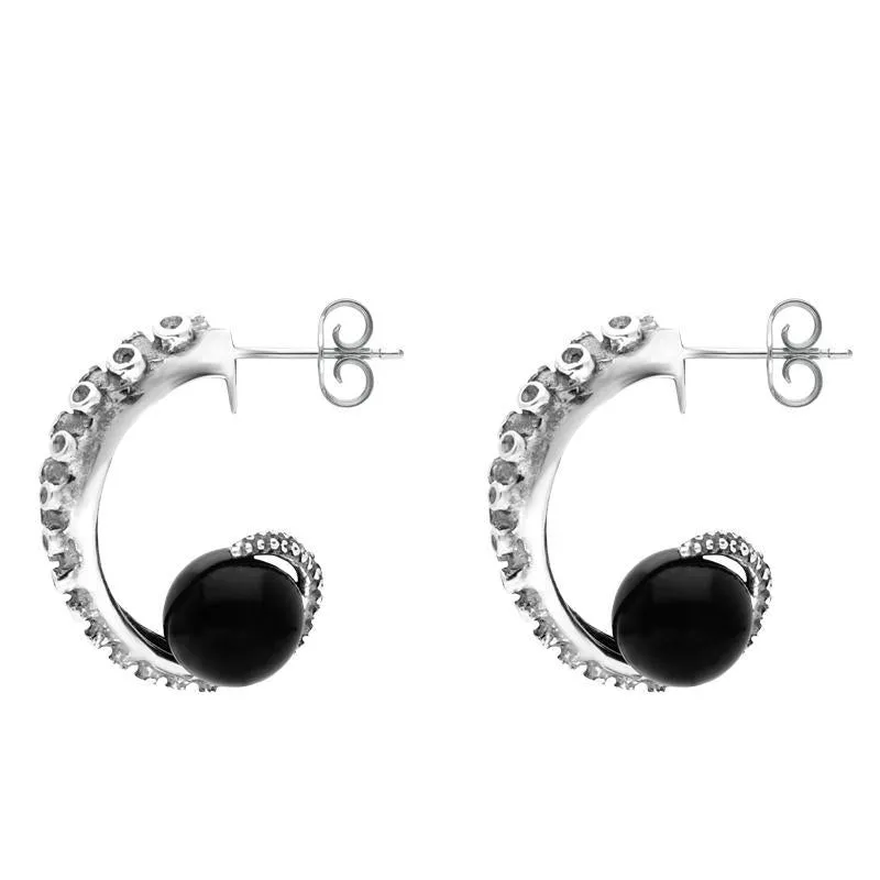 Sterling Silver Whitby Jet Tentacle Hoop Earrings