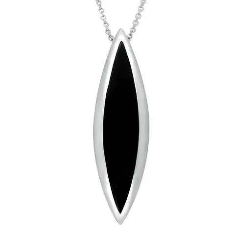 Sterling Silver Whitby Jet Toscana Long Marquise Necklace