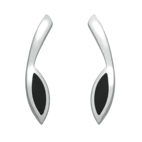 Sterling Silver Whitby Jet Toscana Long Marquise Stud Earrings