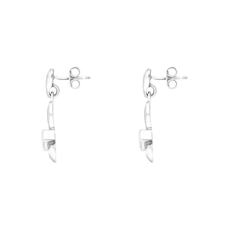 Sterling Silver Whitby Jet Tri Leaf Drop Earrings D