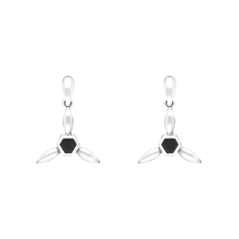 Sterling Silver Whitby Jet Tri Leaf Drop Earrings D