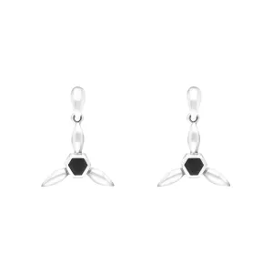 Sterling Silver Whitby Jet Tri Leaf Drop Earrings D