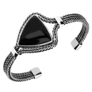 Sterling Silver Whitby Jet Triangular Foxtail Bangle Bracelet D