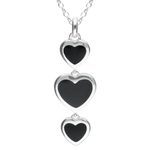 Sterling Silver Whitby Jet Triple Heart Drop Necklace