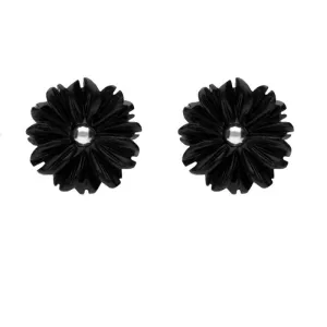 Sterling Silver Whitby Jet Tuberose 10mm Flower Stud Earrings