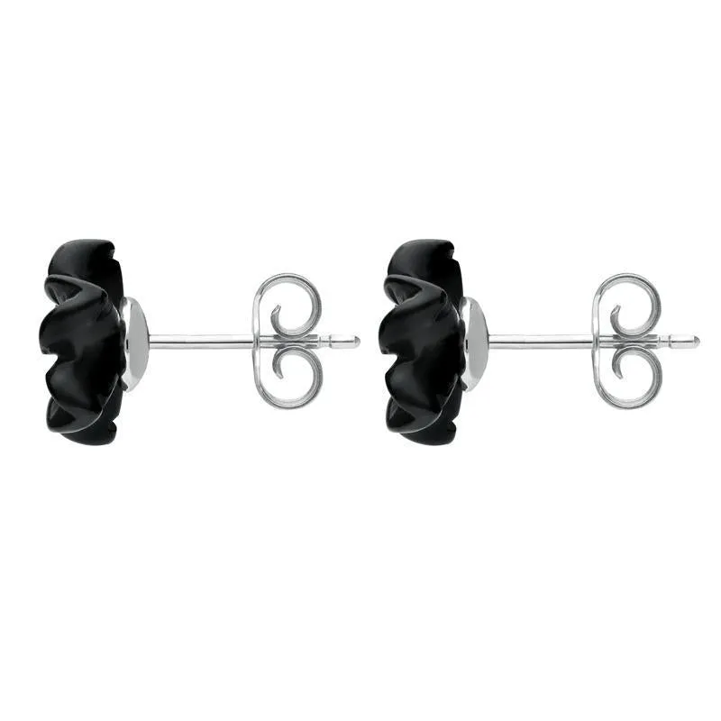 Sterling Silver Whitby Jet Tuberose 10mm Flower Stud Earrings