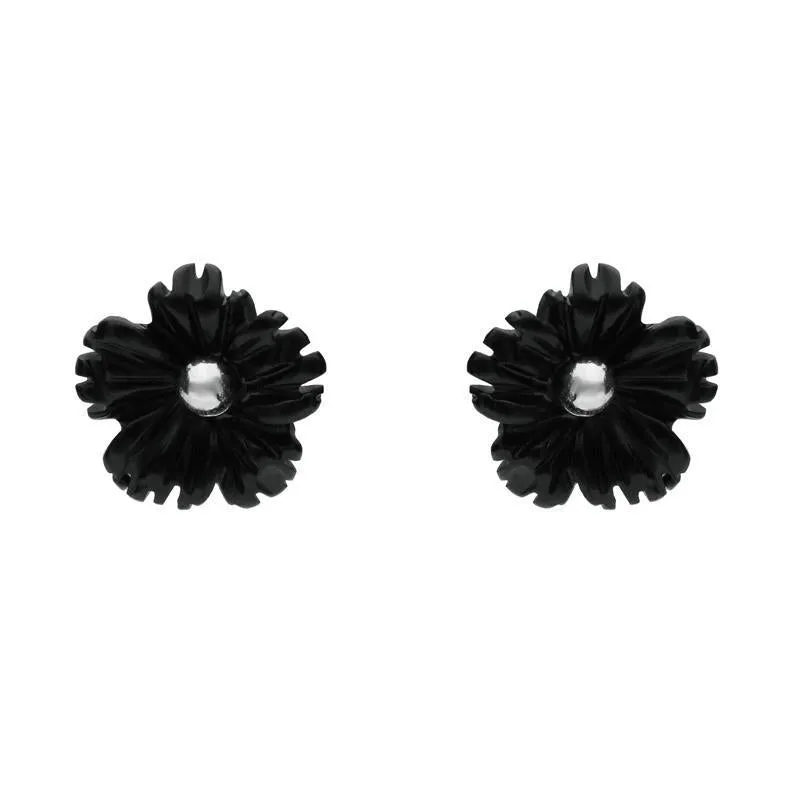 Sterling Silver Whitby Jet Tuberose 8mm Flower Stud Earrings