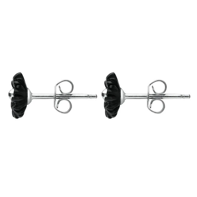 Sterling Silver Whitby Jet Tuberose 8mm Flower Stud Earrings