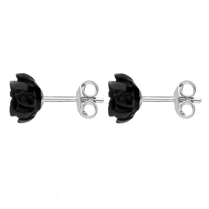 Sterling Silver Whitby Jet Tuberose Rose Two Piece Set