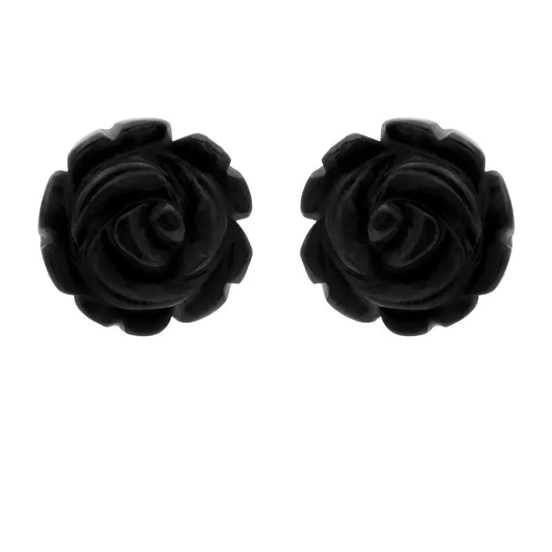 Sterling Silver Whitby Jet Tuberose Rose Two Piece Set
