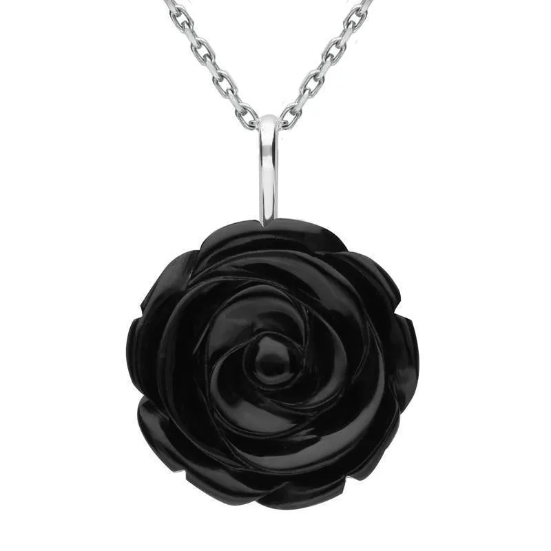 Sterling Silver Whitby Jet Tuberose Rose Two Piece Set