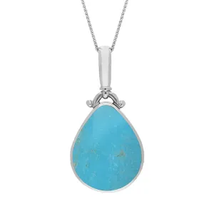Sterling Silver Whitby Jet Turquoise Double Sided Pear Fob Necklace