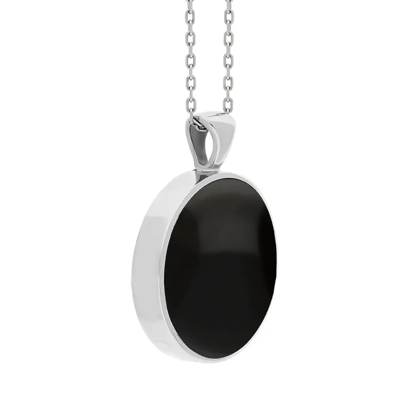 Sterling Silver Whitby Jet Turquoise Large Double Sided Round Fob Necklace